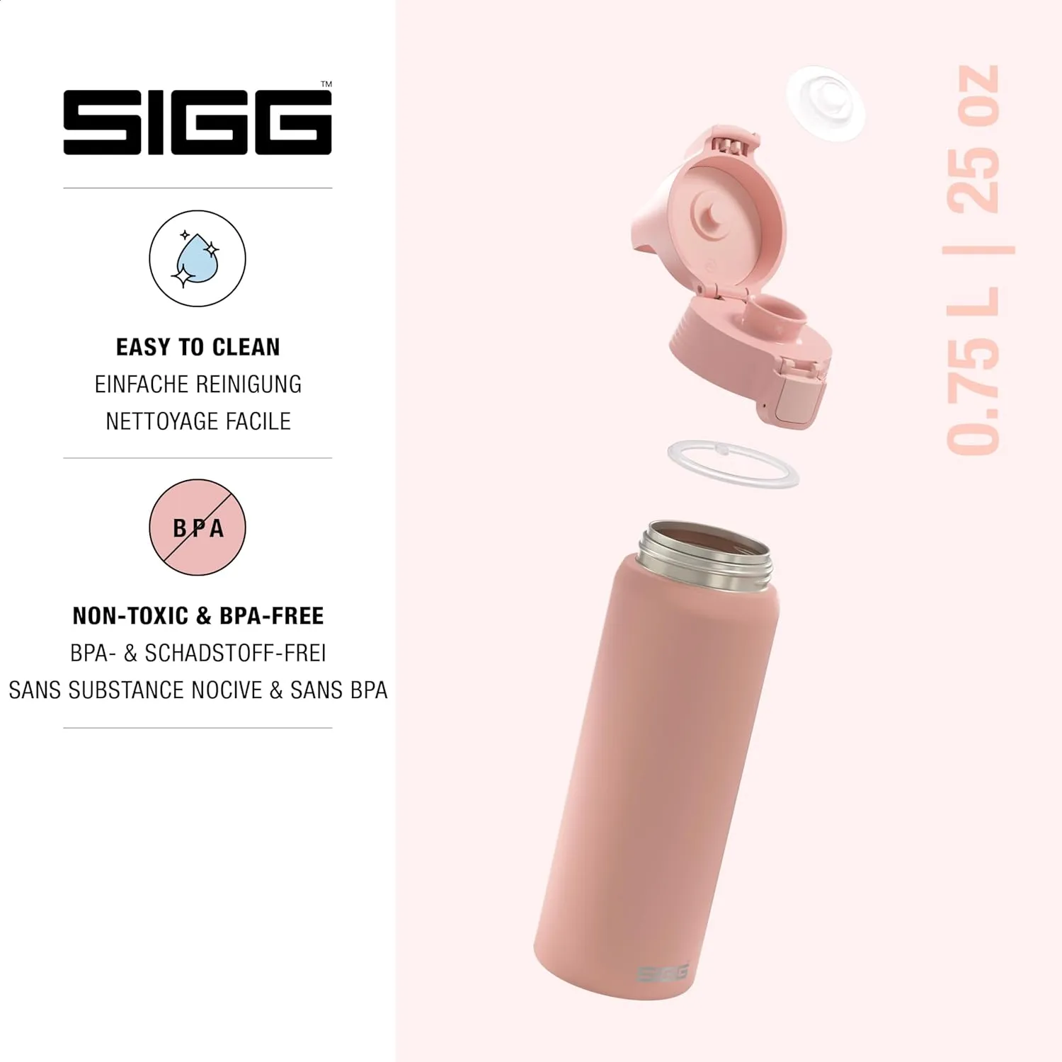 SIGG - Reusable Water Bottle - Shield ONE - Leakproof - Recyclable - BPA Free - Shy Pink - 25 Oz