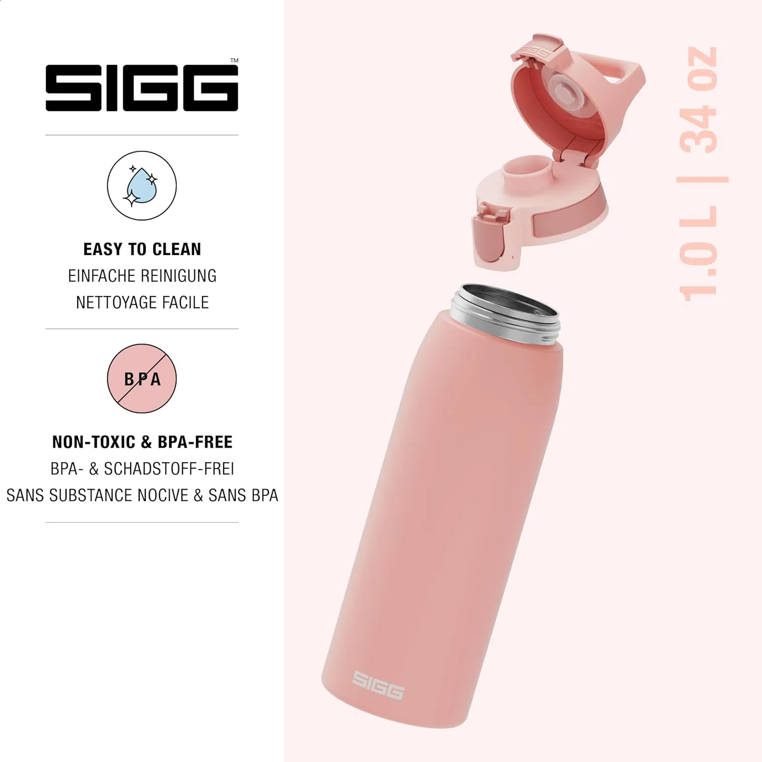 SIGG - Reusable Water Bottle - Shield ONE - Leakproof - Recyclable - BPA Free - Shy Pink - 34 Oz