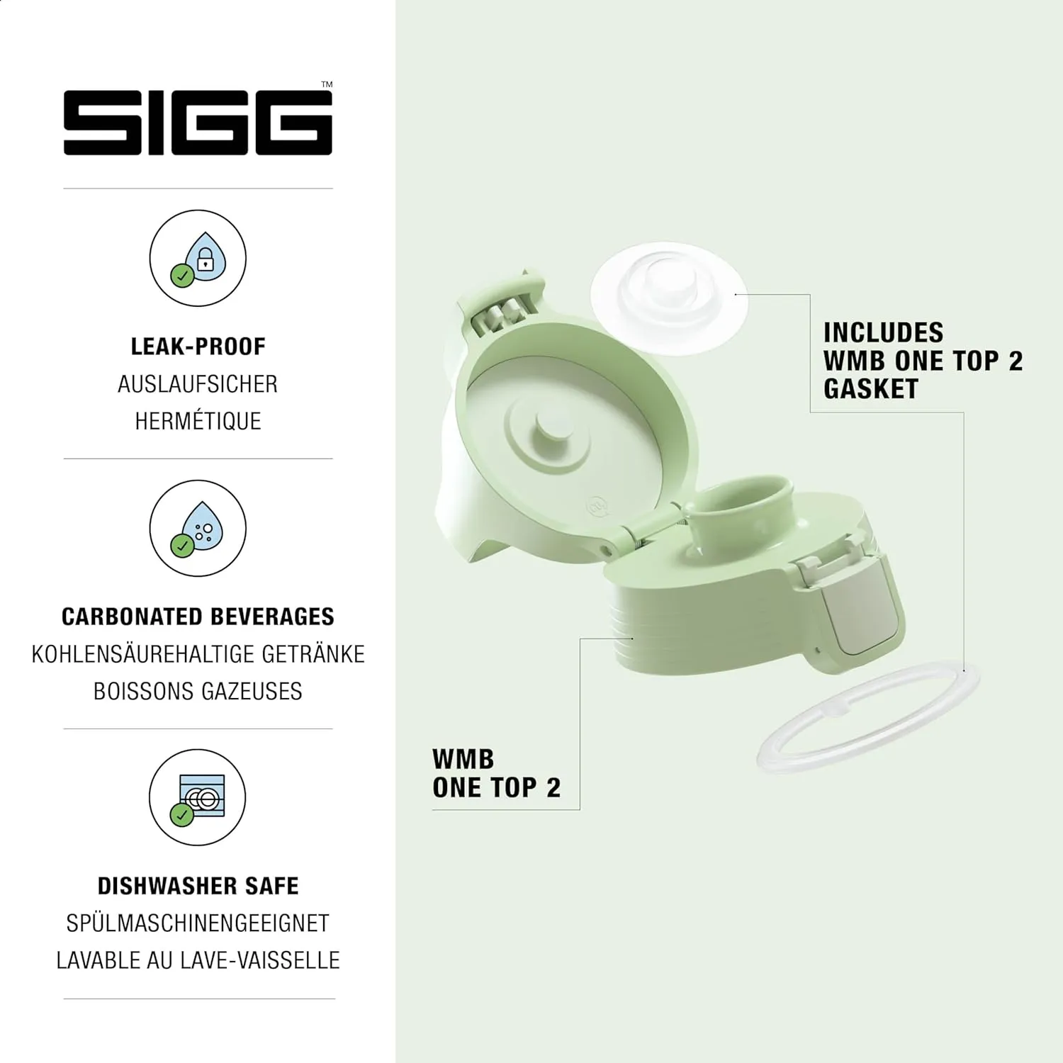 SIGG WMB ONE Top 2 One Eco Green Closure (One Size), Replacement Spare Part Drinking Bottle, One-Handed & Leak-Proof Closure Cap
