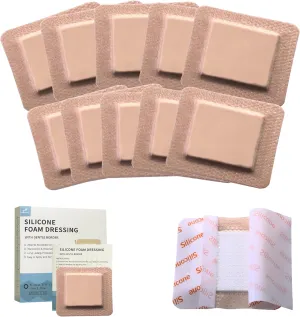 Silicone Foam Dressing 6x6 Inch (10Pack) | Super Absorbent Waterproof Wound Pad | Post-Surgery, Pressure Ulcers & Burn Care | Latex-Free Adhesive Border | Fragile Skin Protection