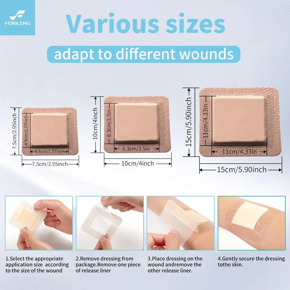 Silicone Foam Dressing 6x6 Inch (10Pack) | Super Absorbent Waterproof Wound Pad | Post-Surgery, Pressure Ulcers & Burn Care | Latex-Free Adhesive Border | Fragile Skin Protection