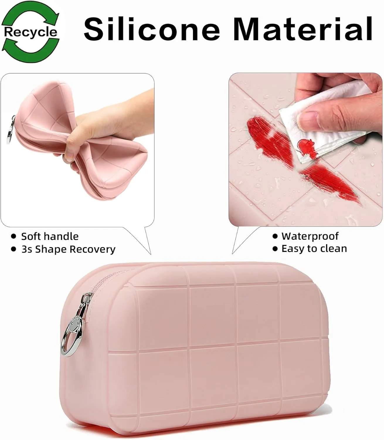Silicone Makeup Bag Travel Cosmetic Bag Stuff Bag Makeup Pouch Cute Makeup Organizer Versatile Zipper Pouch for Women (Pink)