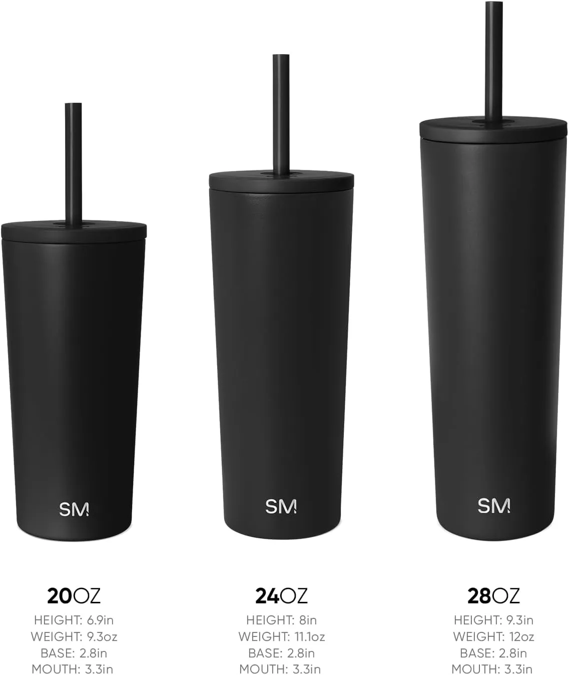 Simple Modern Insulated Tumbler with Lid and Straw | Iced Coffee Cup Reusable Stainless Steel Water Bottle Travel Mug | Gifts for Women Men Her Him | Classic Collection | 28oz | Midnight Black