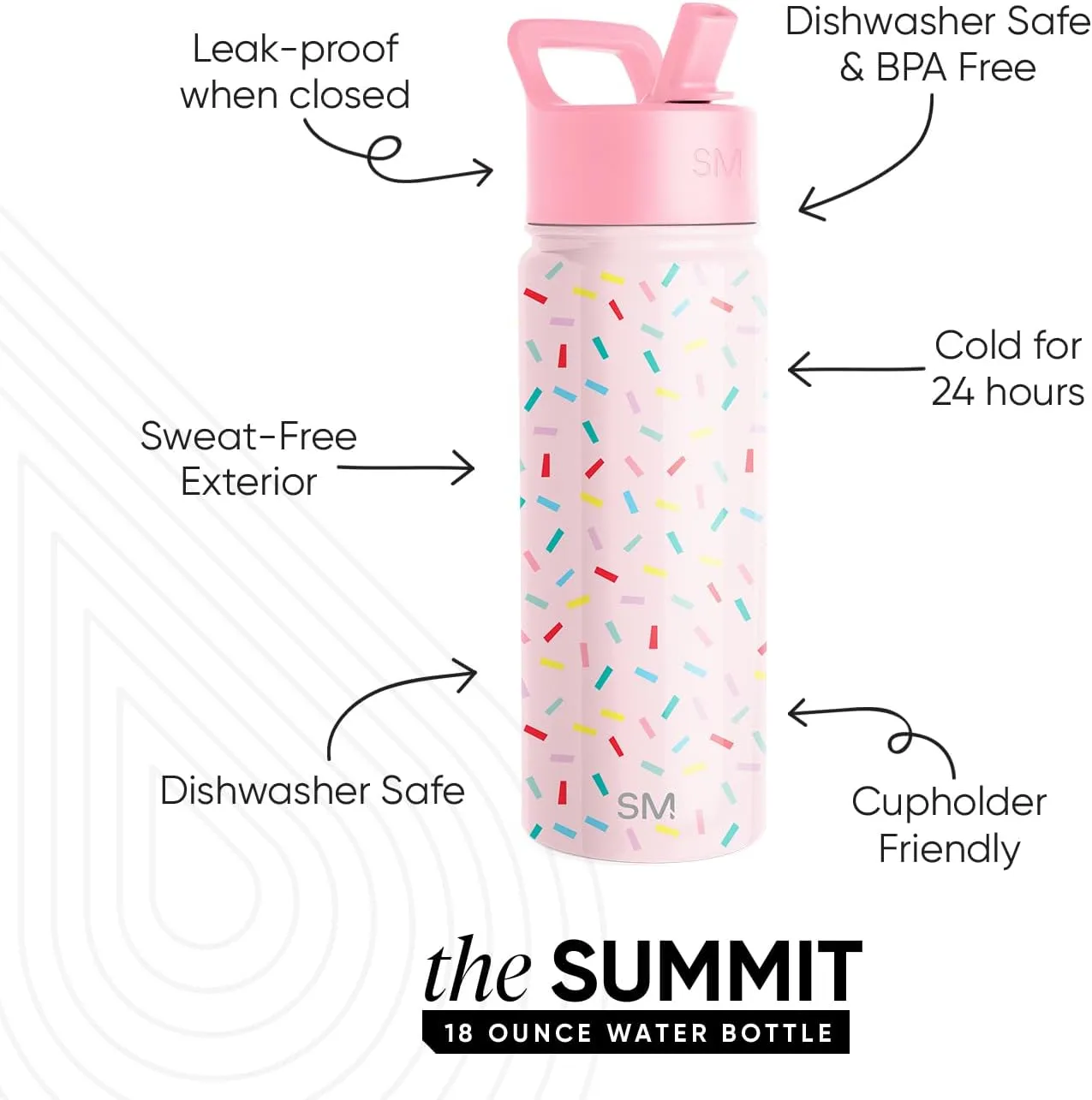 Simple Modern Kids Summit Water Bottle with Straw Lid | 18oz Stainless Steel Cup Insulated Tumbler for Toddlers, School | Confetti