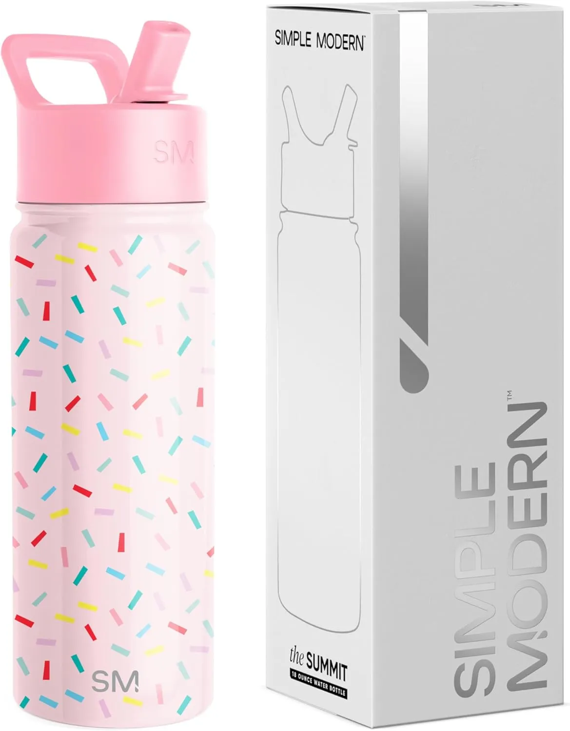 Simple Modern Kids Summit Water Bottle with Straw Lid | 18oz Stainless Steel Cup Insulated Tumbler for Toddlers, School | Confetti