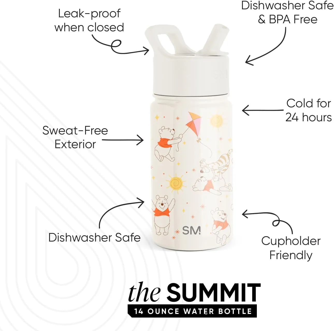 Simple Modern Kids Summit Water Bottle with Straw Lid | Disney Winnie the Pooh 14oz Stainless Steel Cup Insulated Tumbler for Girls, School | Winnie the Pooh Life