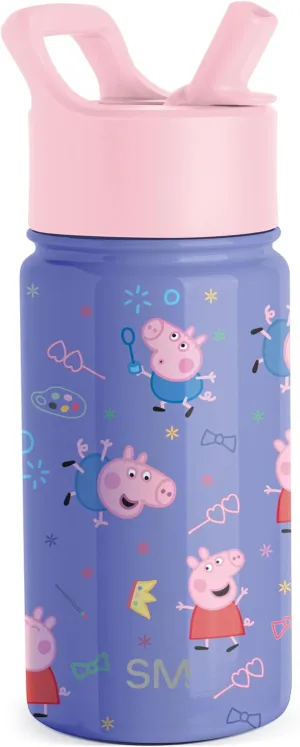 Simple Modern Kids Summit Water Bottle with Straw Lid | Peppa Pig 14oz Stainless Steel Cup Insulated Tumbler for Toddlers, School | Peppa Pig Bubbles