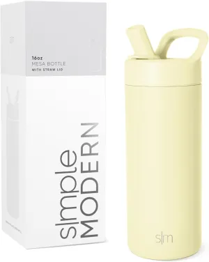 Simple Modern Kids Water Bottle with Straw lid | Insulated Stainless Steel Thermos | Reusable Water Bottles for Girls, School & Sports | Leak Proof & BPA Free | Mesa Collection | 16oz, Buttercup