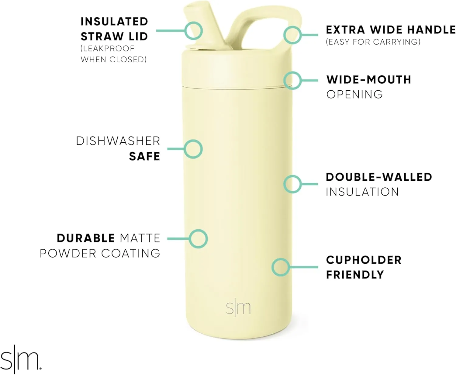 Simple Modern Kids Water Bottle with Straw lid | Insulated Stainless Steel Thermos | Reusable Water Bottles for Girls, School & Sports | Leak Proof & BPA Free | Mesa Collection | 16oz, Buttercup