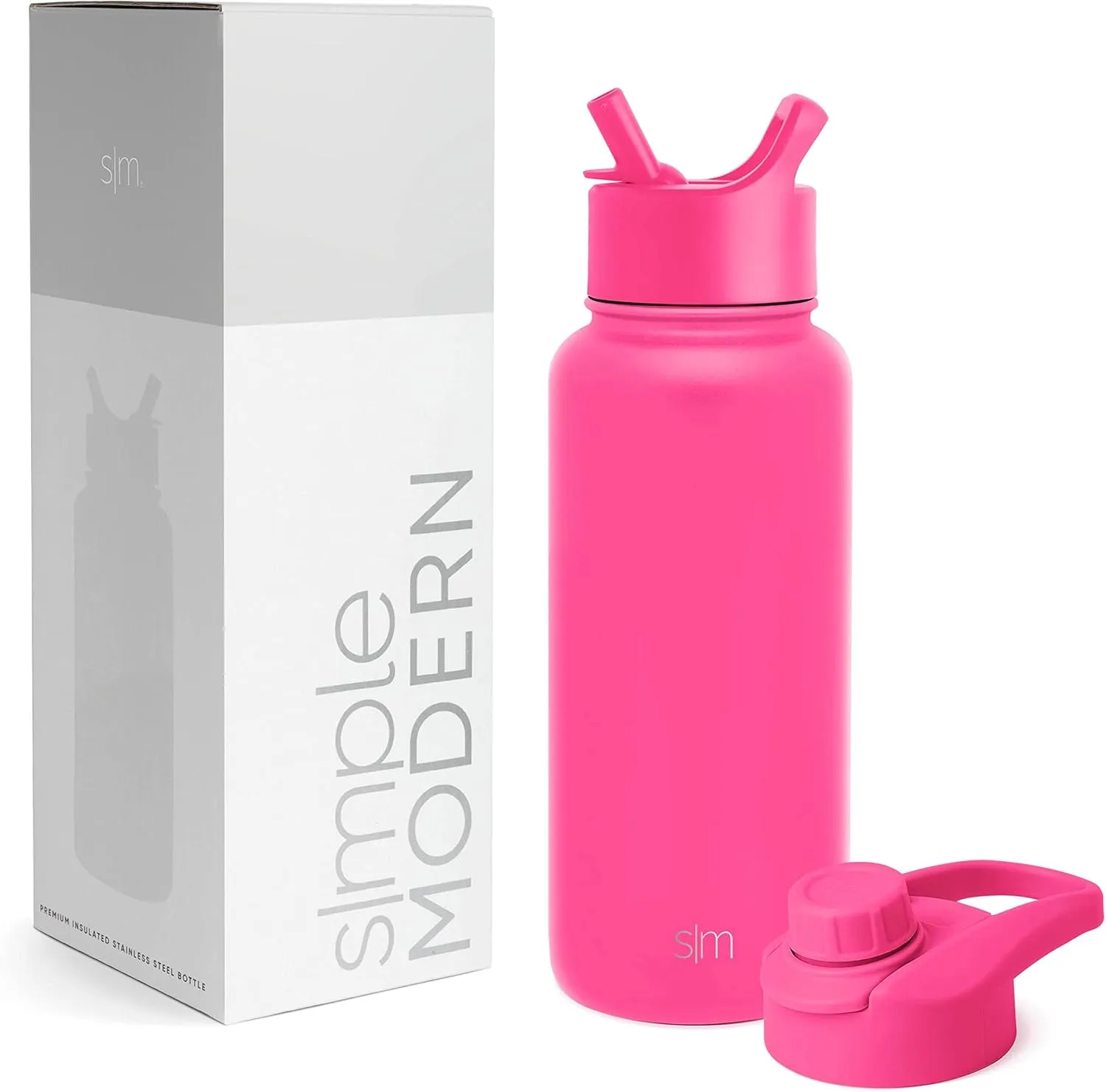 Simple Modern Water Bottle with Straw and Chug Lid Vacuum Insulated Stainless Steel Metal Thermos | Reusable Leak Proof BPA-Free Flask for Sports | Summit Collection | 32oz, Raspberry Vibes