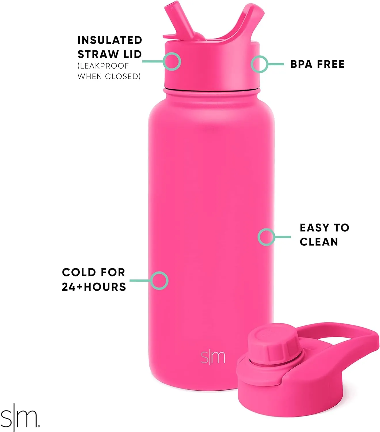 Simple Modern Water Bottle with Straw and Chug Lid Vacuum Insulated Stainless Steel Metal Thermos | Reusable Leak Proof BPA-Free Flask for Sports | Summit Collection | 32oz, Raspberry Vibes