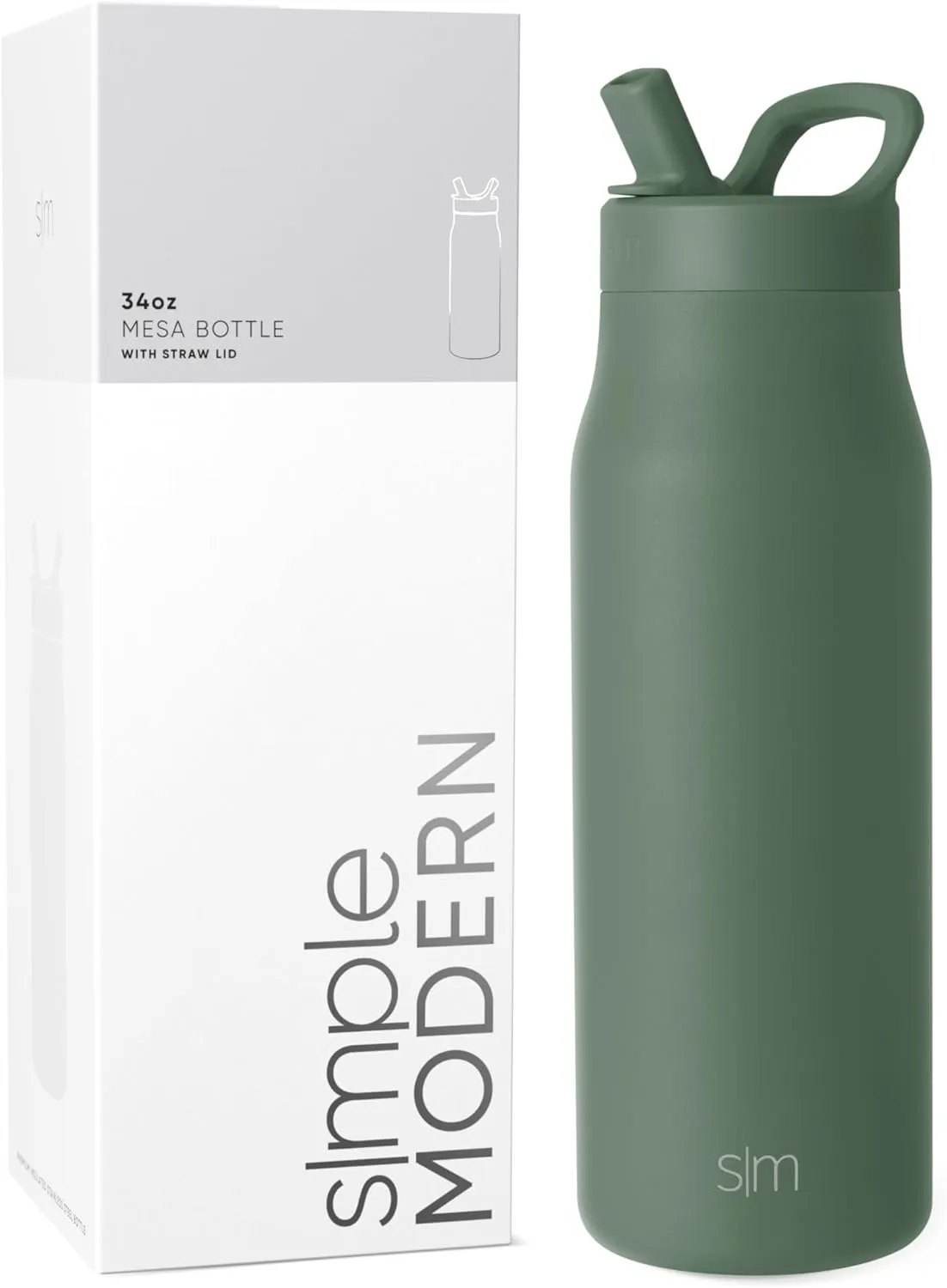 Simple Modern Water Bottle with Straw lid | Insulated Stainless Steel Thermos | Reusable Travel Water Bottles for Gym & Sports | Leak Proof & BPA Free | Mesa Collection | 34oz, Olive Grove
