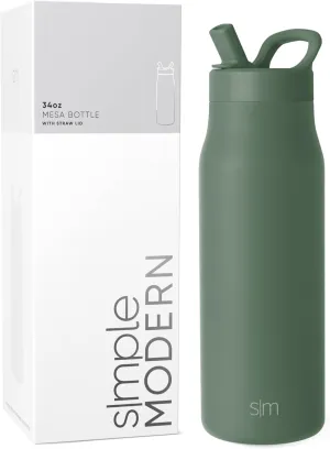 Simple Modern Water Bottle with Straw lid | Insulated Stainless Steel Thermos | Reusable Travel Water Bottles for Gym & Sports | Leak Proof & BPA Free | Mesa Collection | 34oz, Olive Grove