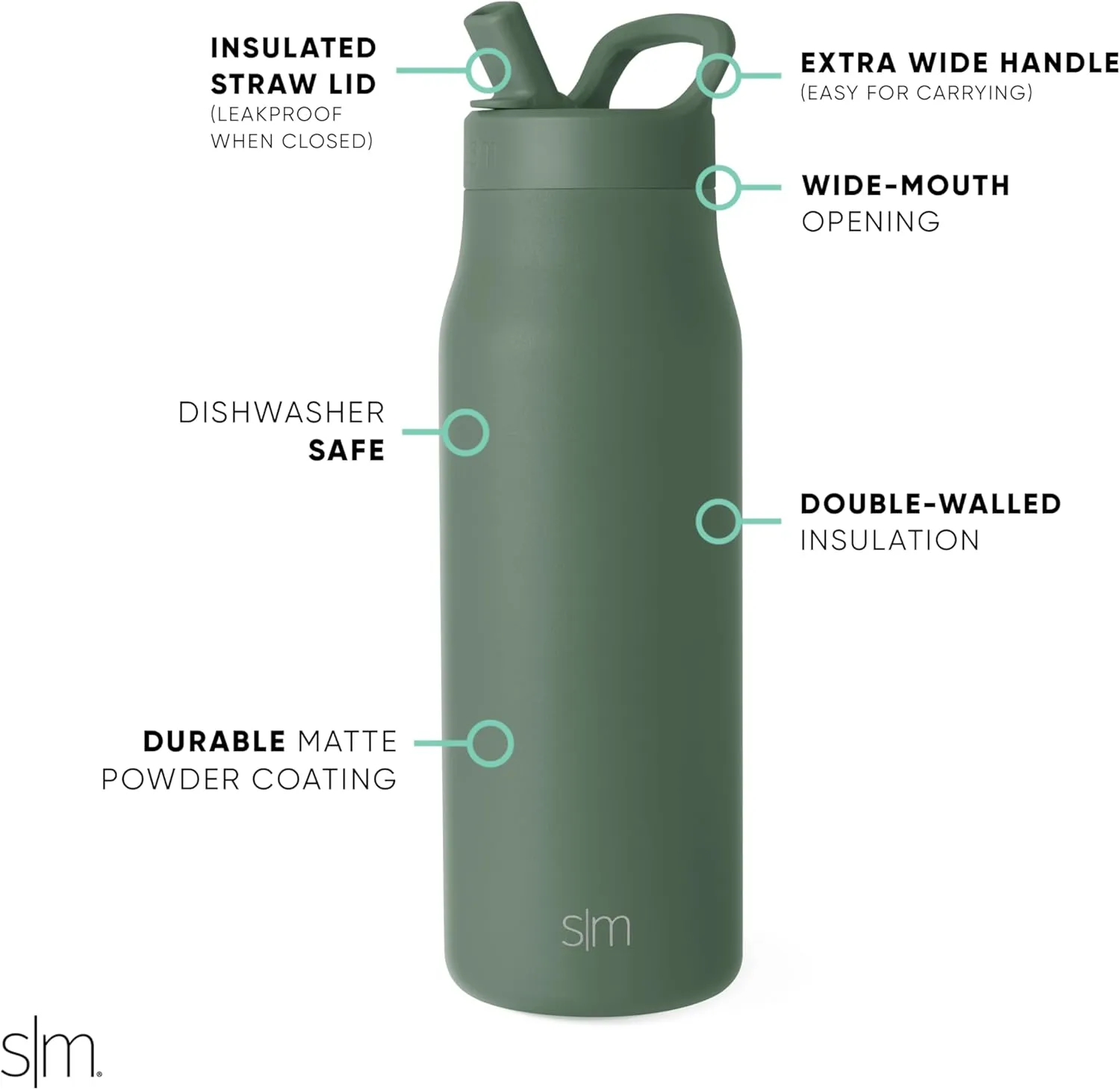 Simple Modern Water Bottle with Straw lid | Insulated Stainless Steel Thermos | Reusable Travel Water Bottles for Gym & Sports | Leak Proof & BPA Free | Mesa Collection | 34oz, Olive Grove