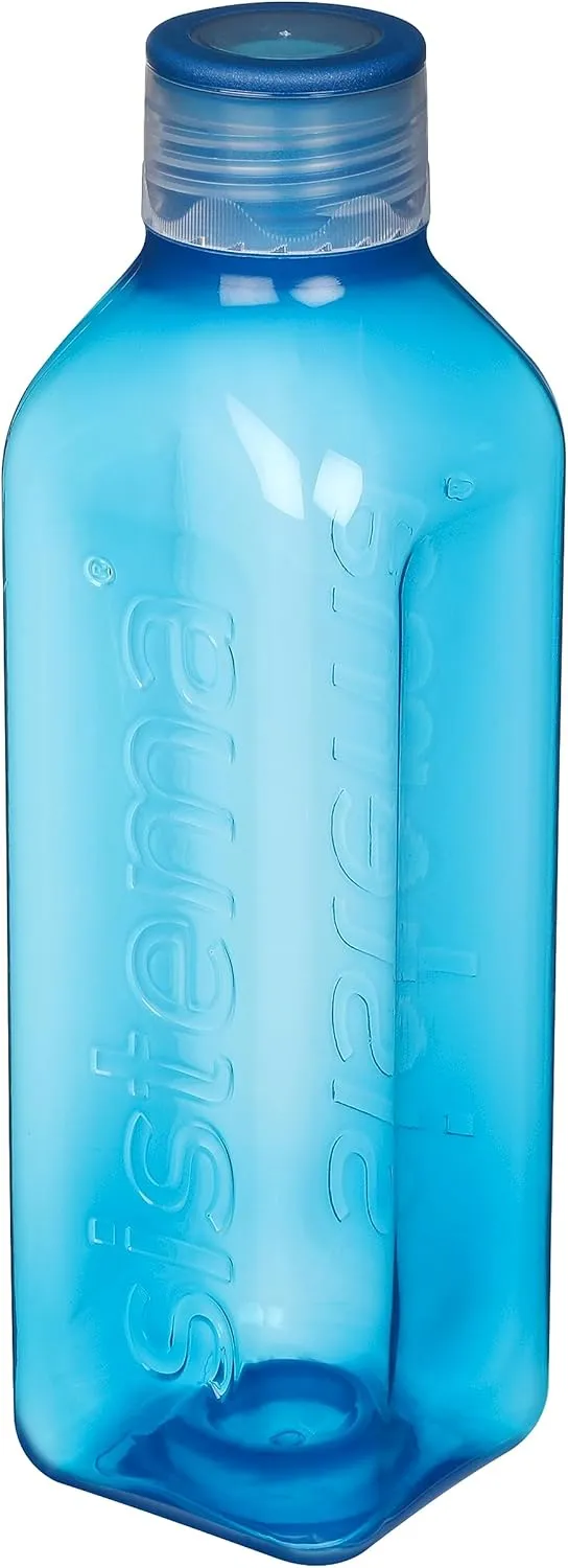 Sistema Square Water Bottles | 1L | Leakproof Kids Water Bottles | BPA-Free | Ocean Blue & Minty Teal | 2 Count