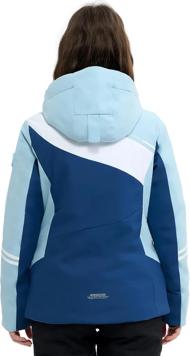Ski Jacket Women Snowboard Coat Fitted Slim Fit Snow Short Windproof Waterproof Insulated Warm Removable Hood