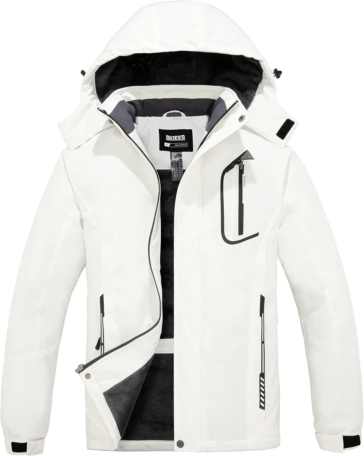 Skieer Men's Mountain Waterproof Ski Jacket Winter Rain Jacket Warm Fleece Snow Coat