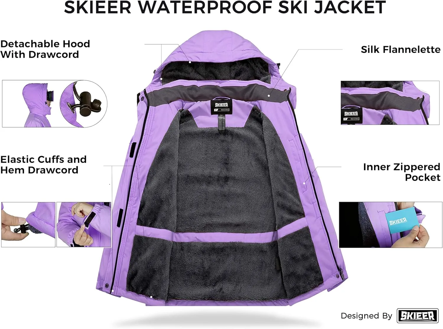 Skieer Women's Waterproof Ski Jacket Warm Winter Coat Fleece Snowboarding Coat