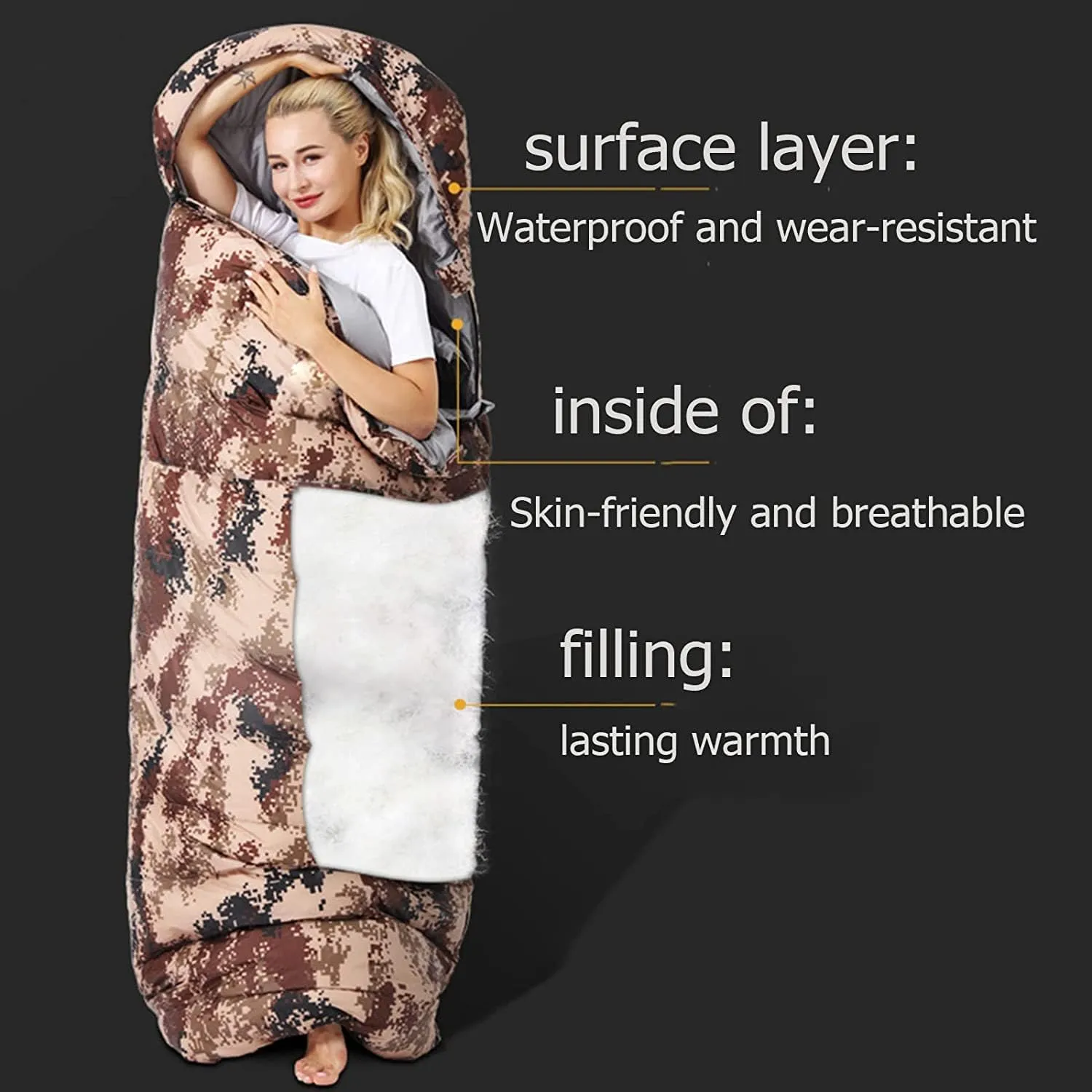 Sleeping Bag, 3 Seasons Warm Camping Sleeping Bag for Adults, Waterproof Outdoor Lightweight Sleeping Bags with Compression Bag for Backpacking Hiking，B