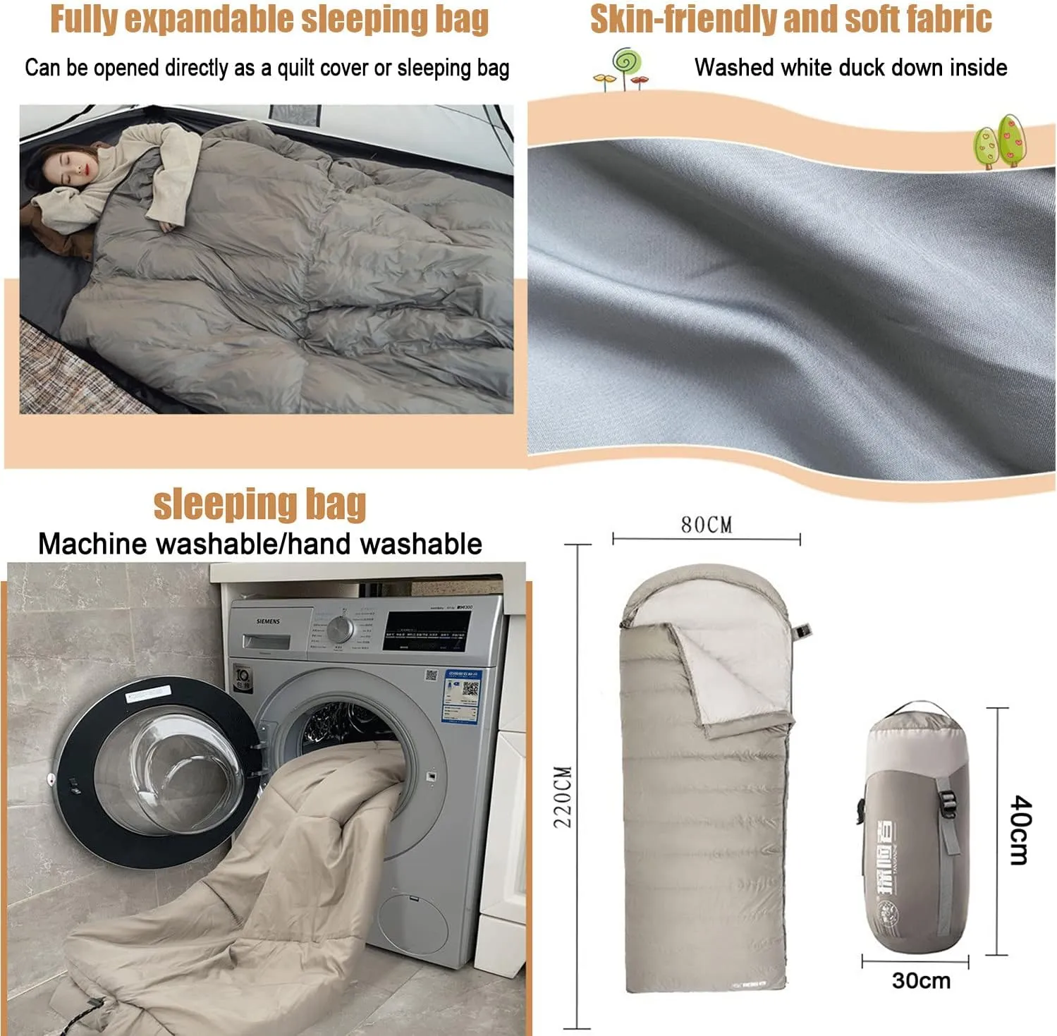 Sleeping Bag for Adults 300g/600g Fill Down Sleeping Bag Cold Weather Ultralight Sleeping Bag with Compression Sack Can be Used as a Down Blanket Duvet,for Backpacking,Camping,Hiking,300gDownFilling