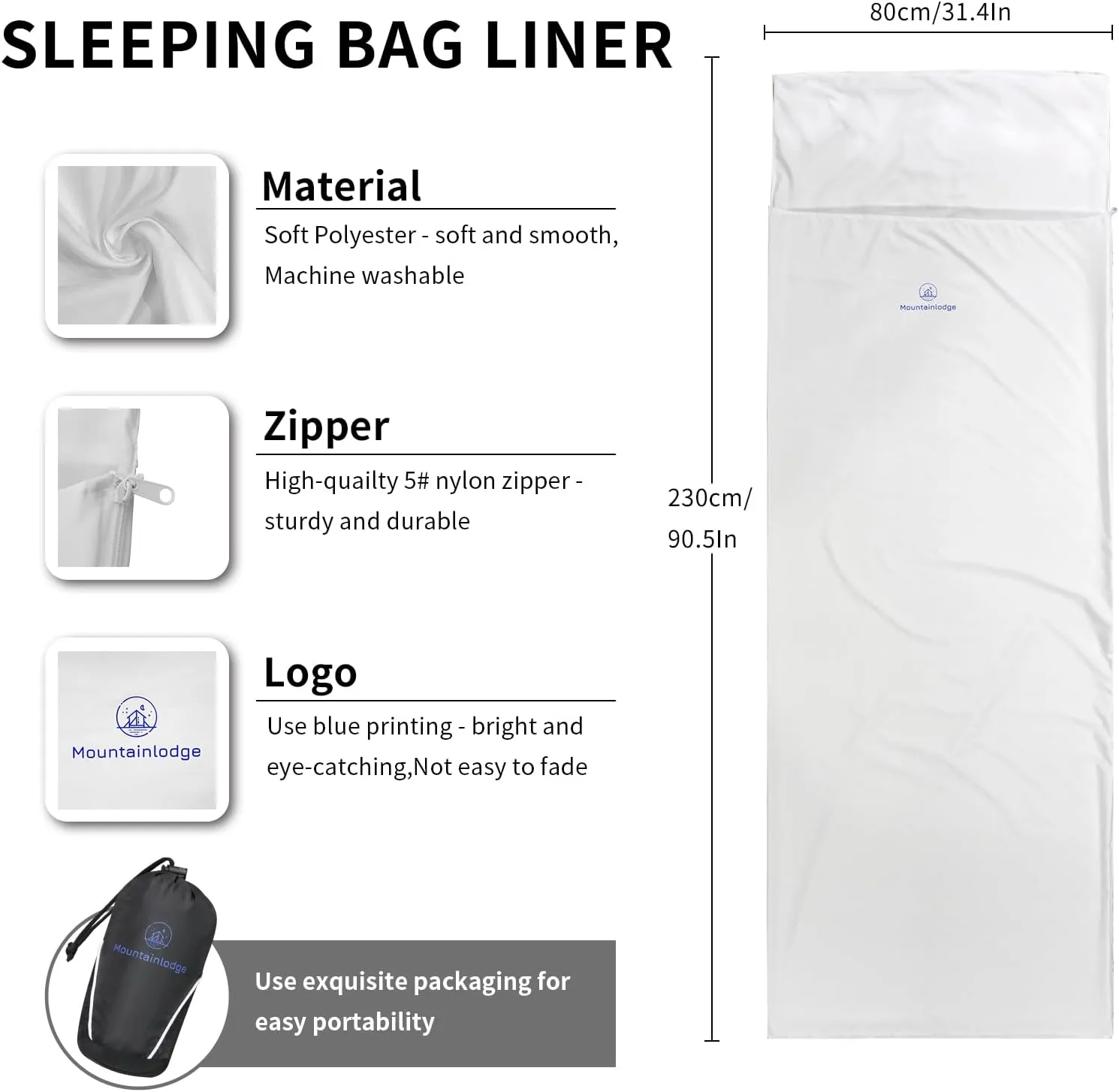 Sleeping Bag Liner for Warm Weather Seasons with Carry Bag - Protable,Lightweight and Skin-Friendly Sleeping Bag for Camping,Hiking and Backpacking.