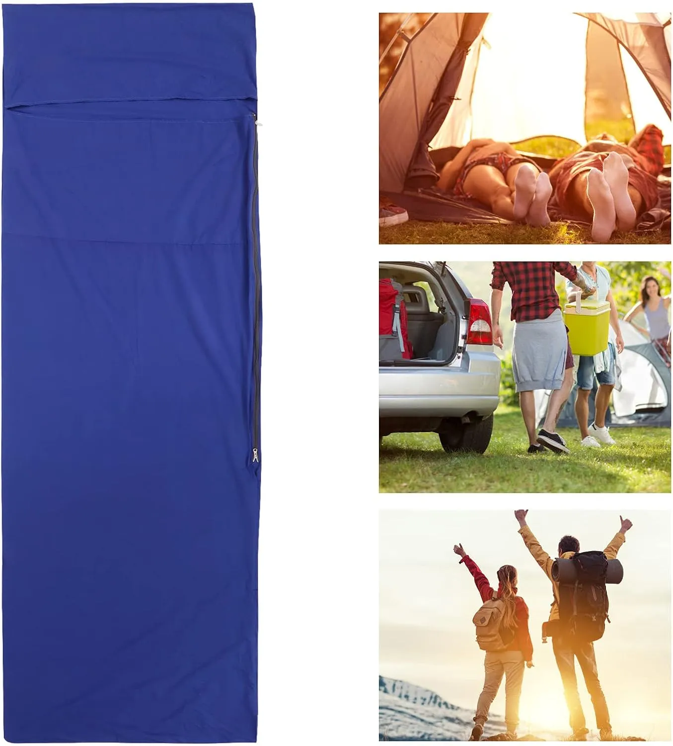 Sleeping Bag Liner, Lightweight Single Outdoor Camping Sack Adult Sleep Ultralight Portable Soft Travel Sheets Washable Zippered Inner Liner for Backpacking Hotel Hostels