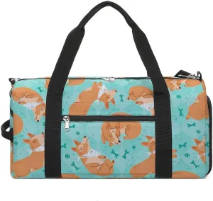 Sleeping Corgi Gym Bag for Men Women Travel Duffle Bags with Shoes Compartment Swim Dance Yoga