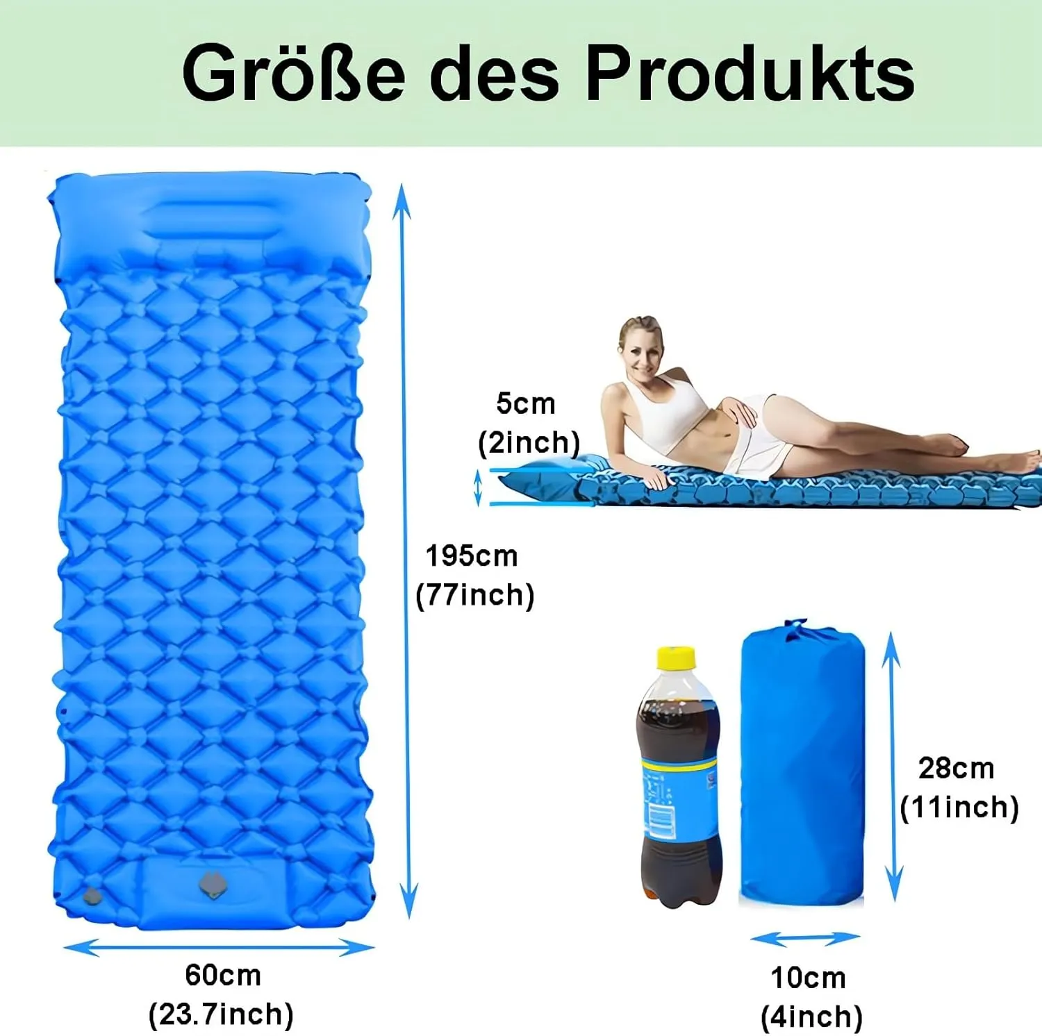 Sleeping Pad Camping Self Inflating Inflatable Air Mattress with Foot Press Pump & Integrated Pillow Ultralight Sleeping Pad Waterproof Outdoor Sleeping Mat