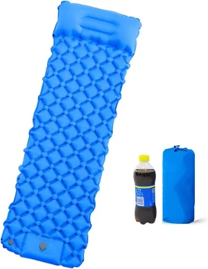 Sleeping Pad Camping Self Inflating Inflatable Air Mattress with Foot Press Pump & Integrated Pillow Ultralight Sleeping Pad Waterproof Outdoor Sleeping Mat