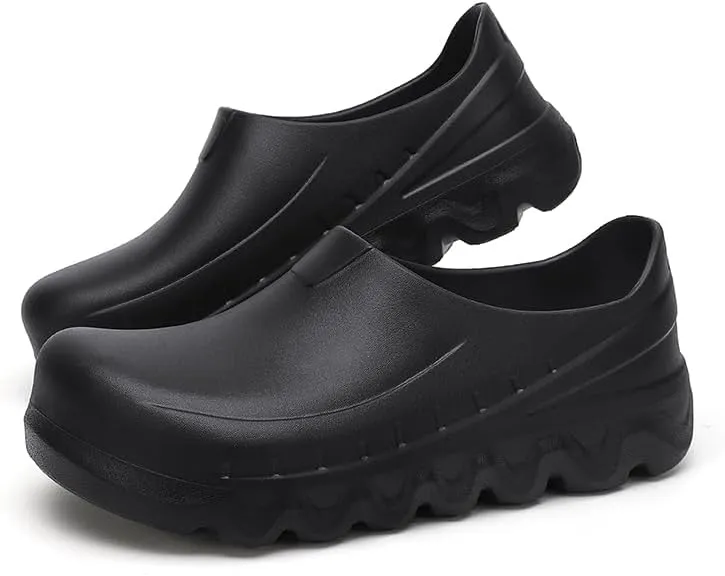Slip-Resistant Work Clogs, Non-Slip Kitchen Shoes, Waterproof Black