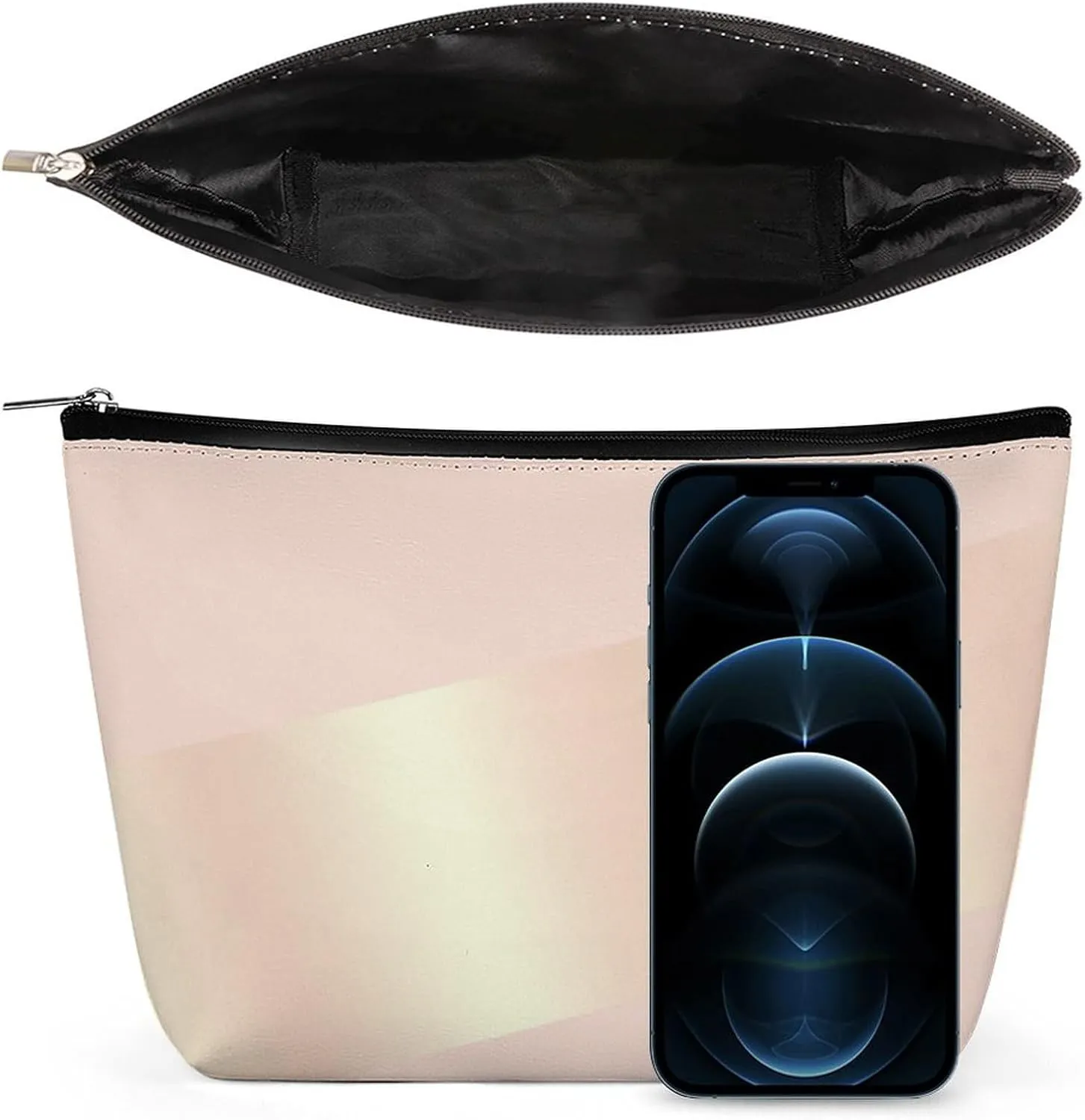 Small Cosmetic Bag, Elegant Modern Blush Pink Rose Gold Striped Makeup Bags Elegant Roomy Pouch for Women,Travel Toiletry Accessories Organizer