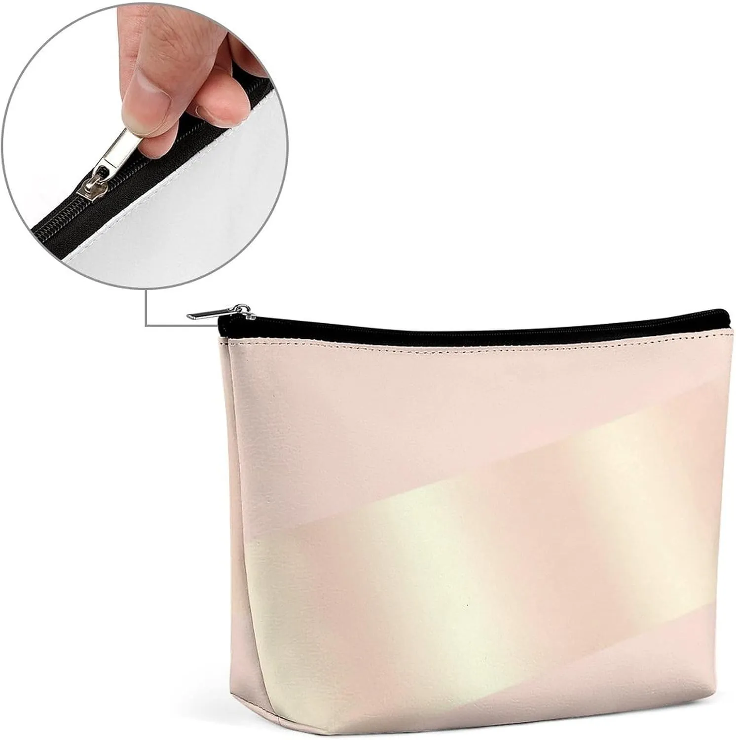 Small Cosmetic Bag, Elegant Modern Blush Pink Rose Gold Striped Makeup Bags Elegant Roomy Pouch for Women,Travel Toiletry Accessories Organizer