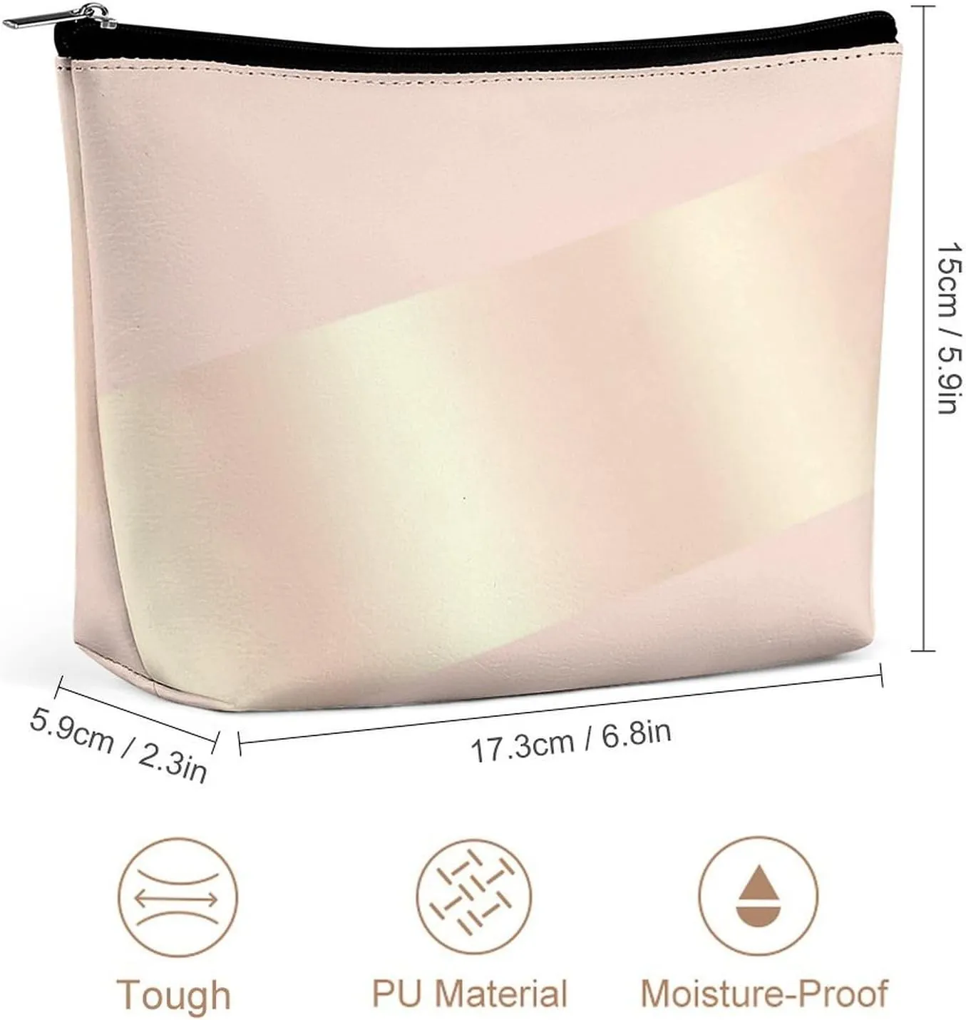 Small Cosmetic Bag, Elegant Modern Blush Pink Rose Gold Striped Makeup Bags Elegant Roomy Pouch for Women,Travel Toiletry Accessories Organizer