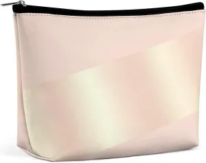 Small Cosmetic Bag, Elegant Modern Blush Pink Rose Gold Striped Makeup Bags Elegant Roomy Pouch for Women,Travel Toiletry Accessories Organizer