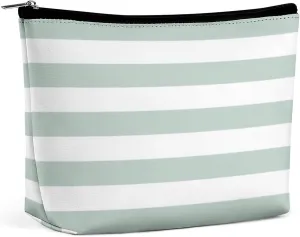 Small Cosmetic Bag, Mint and White Stripes Makeup Bags Elegant Roomy Pouch for Women,Travel Toiletry Accessories Organizer
