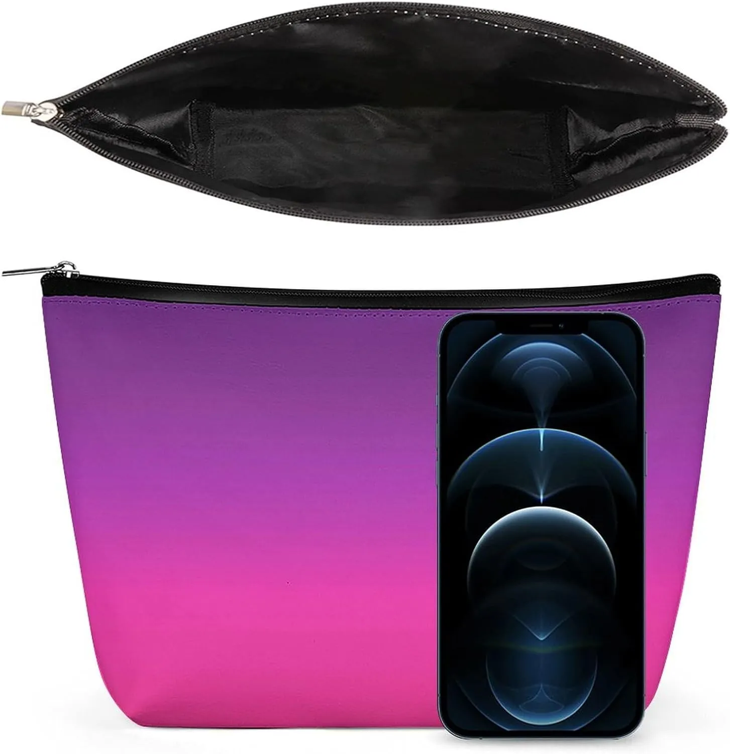 Small Cosmetic Bag, Neon Purple and Pink Ombre Makeup Bags Elegant Roomy Pouch for Women,Travel Toiletry Accessories Organizer