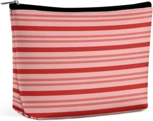 Small Cosmetic Bag, Red Candy Classic Stripes Makeup Bags Elegant Roomy Pouch for Women,Travel Toiletry Accessories Organizer