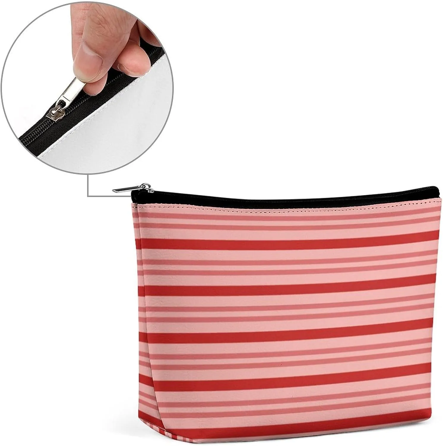 Small Cosmetic Bag, Red Candy Classic Stripes Makeup Bags Elegant Roomy Pouch for Women,Travel Toiletry Accessories Organizer