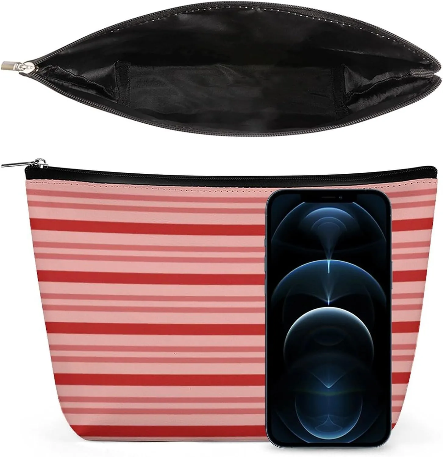 Small Cosmetic Bag, Red Candy Classic Stripes Makeup Bags Elegant Roomy Pouch for Women,Travel Toiletry Accessories Organizer