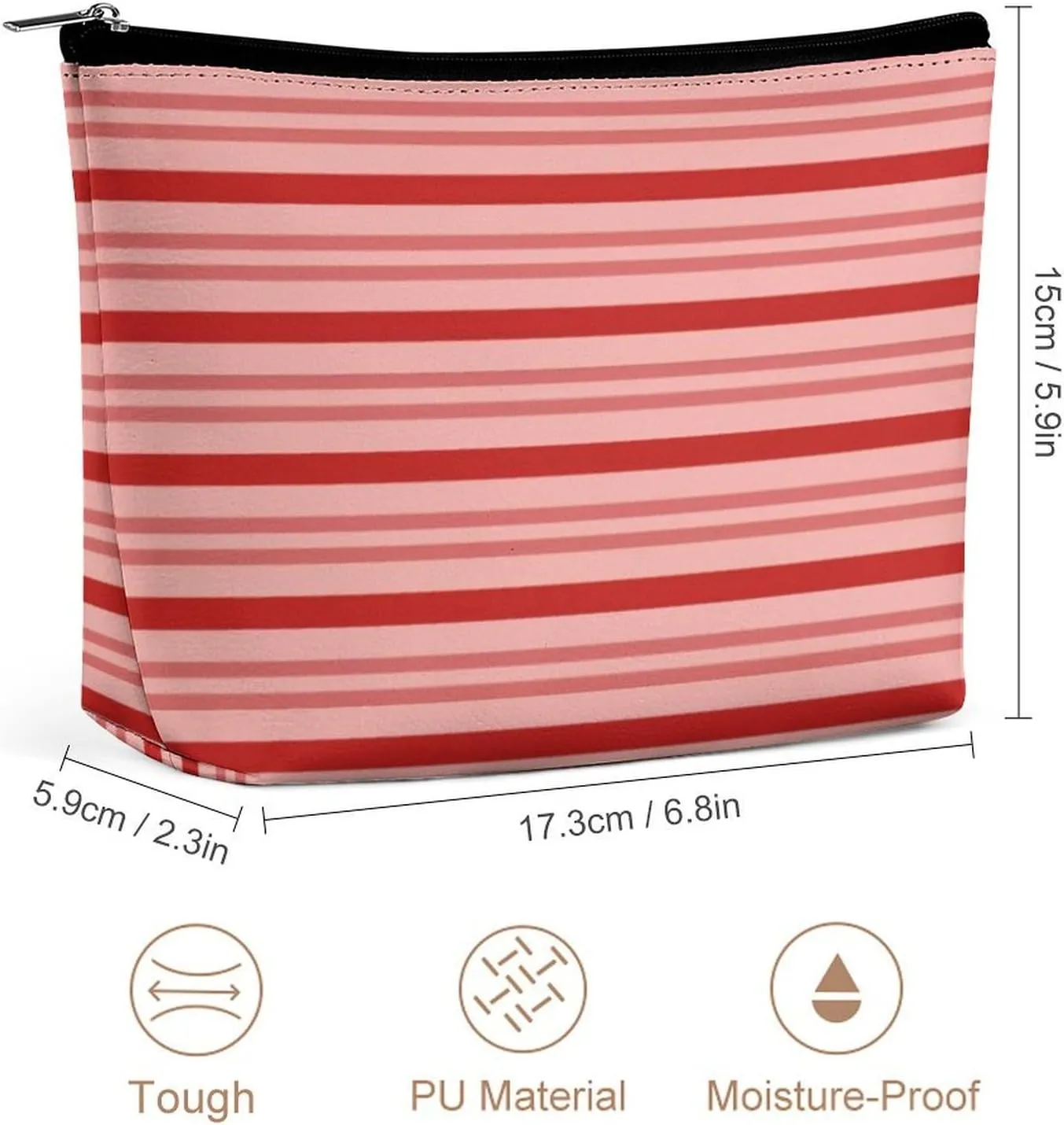 Small Cosmetic Bag, Red Candy Classic Stripes Makeup Bags Elegant Roomy Pouch for Women,Travel Toiletry Accessories Organizer
