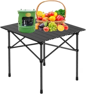 Small Folding Camping Table, Lightweight Aluminum Beach Table with Carry Bag, Perfect for Outdoor Cooking, Picnic, BBQ, and Festivals Black 50×53×50cm/19.7×20.9×19.7in