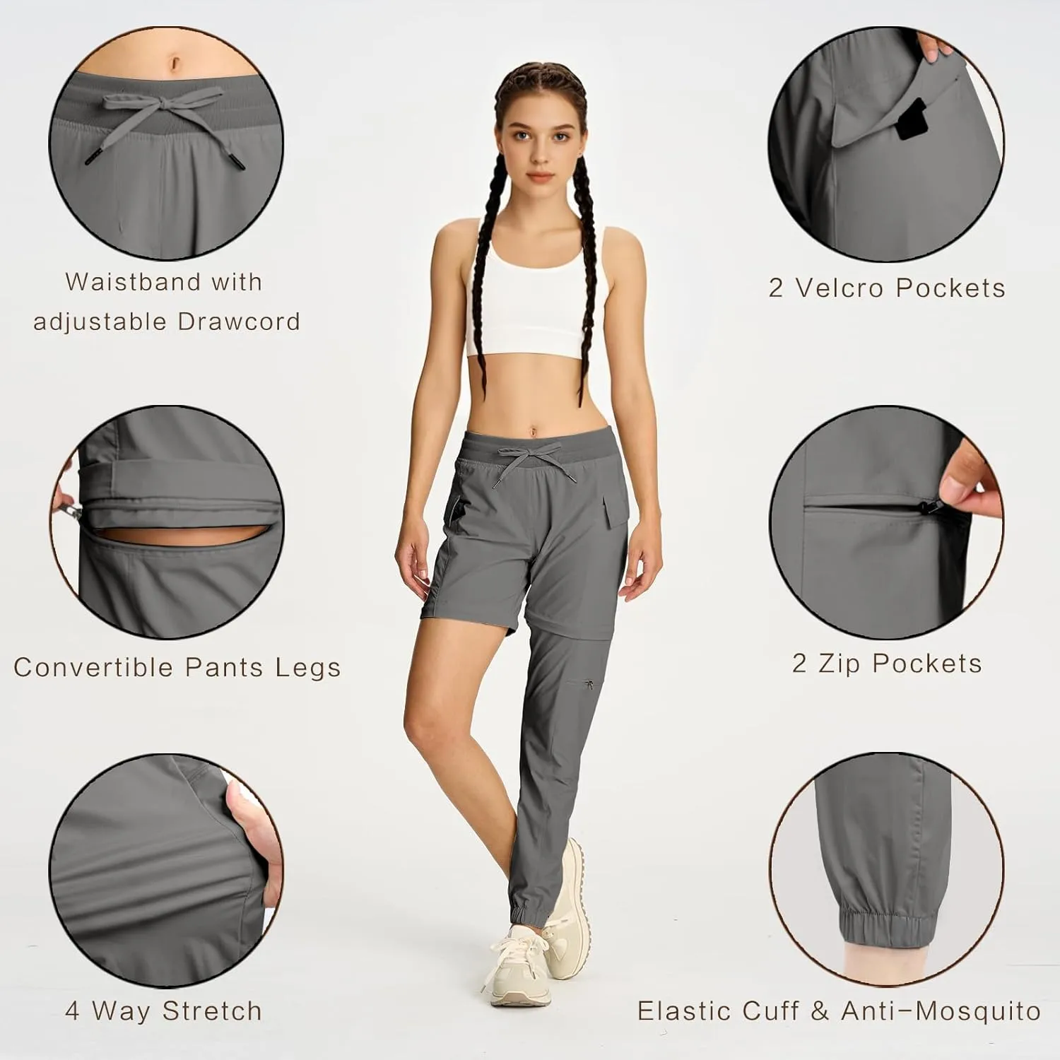 smawell Women's Hiking Pants Convertible Lightweight Zip-Off Outdoor Pants Quick Dry Joggers with Pocket