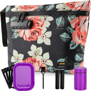 Smell Proof Bag with Combination Lock,11.5'' x 8.6'' Odor Proof Container Carbon Lining Smoking Tobacco Pipe Pouch, Odorless Durable Travel Organizer Cases (Flower Combo)