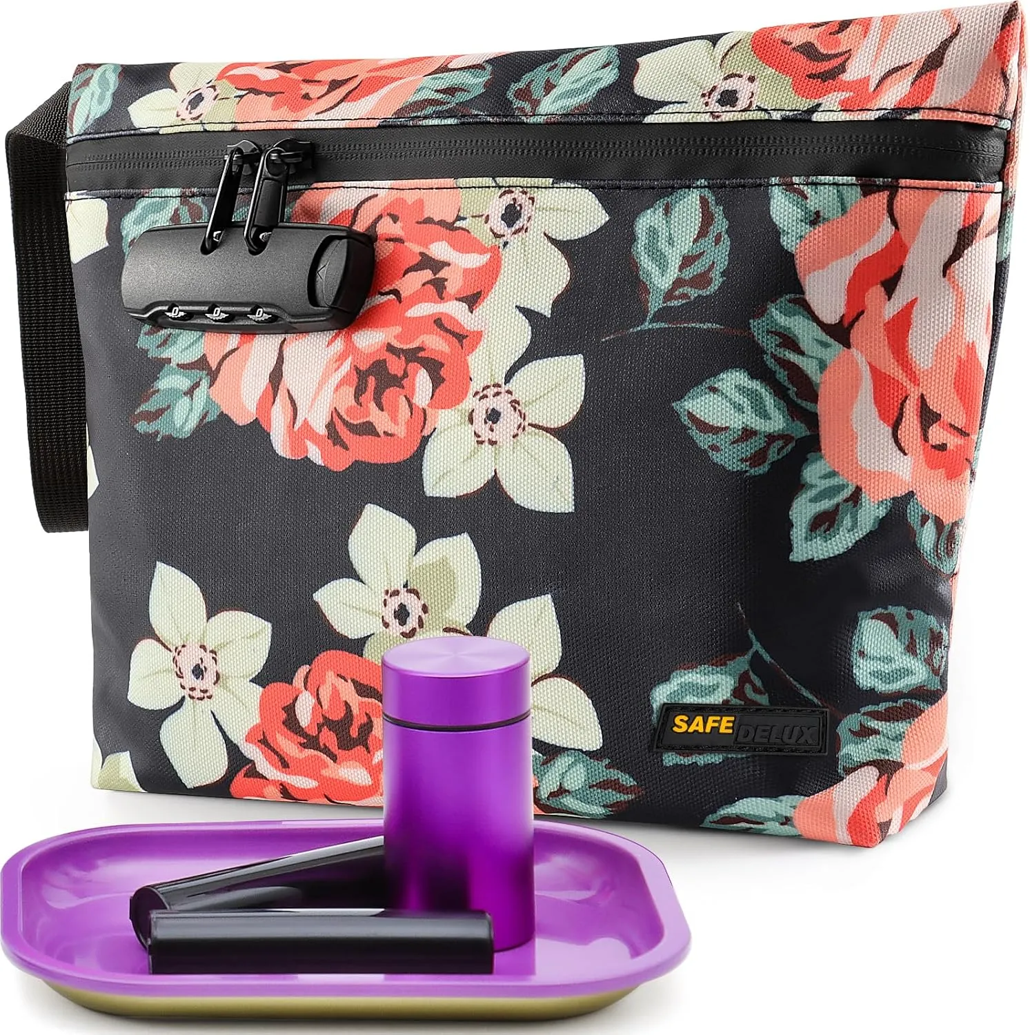 Smell Proof Bag with Combination Lock,11.5'' x 8.6'' Odor Proof Container Carbon Lining Smoking Tobacco Pipe Pouch, Odorless Durable Travel Organizer Cases (Flower Combo)