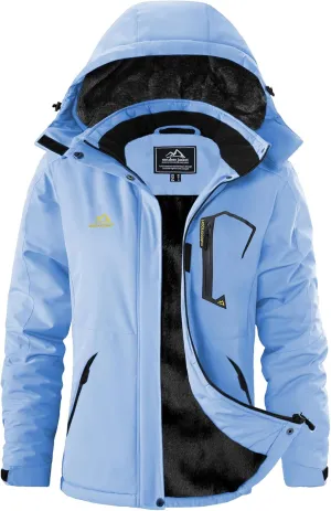 SMENG Womens Ski Jacket Waterproof Warm Winter Coats Windproof Fleece Lined Jacket Detachable Hood