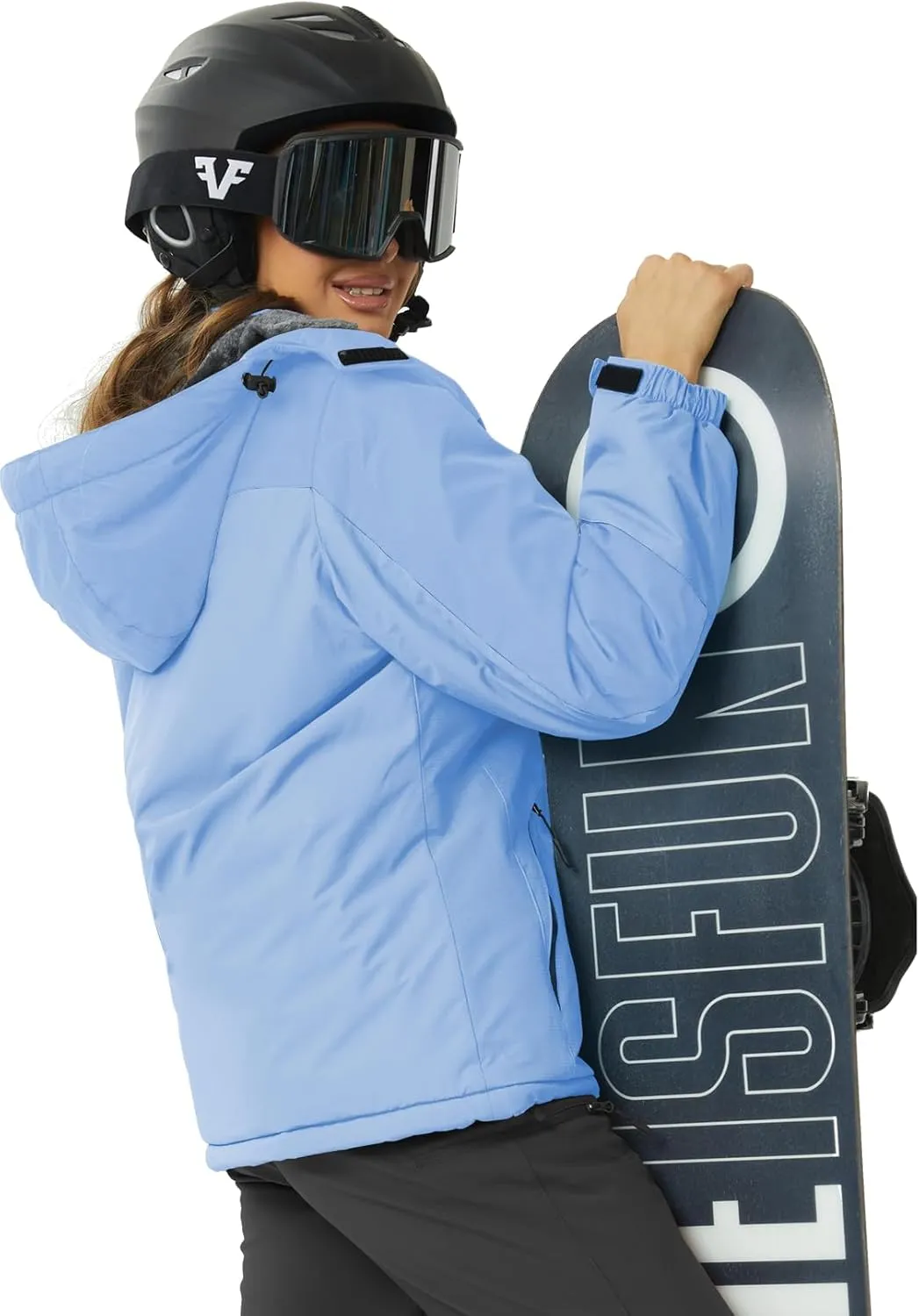 SMENG Womens Ski Jacket Waterproof Warm Winter Coats Windproof Fleece Lined Jacket Detachable Hood