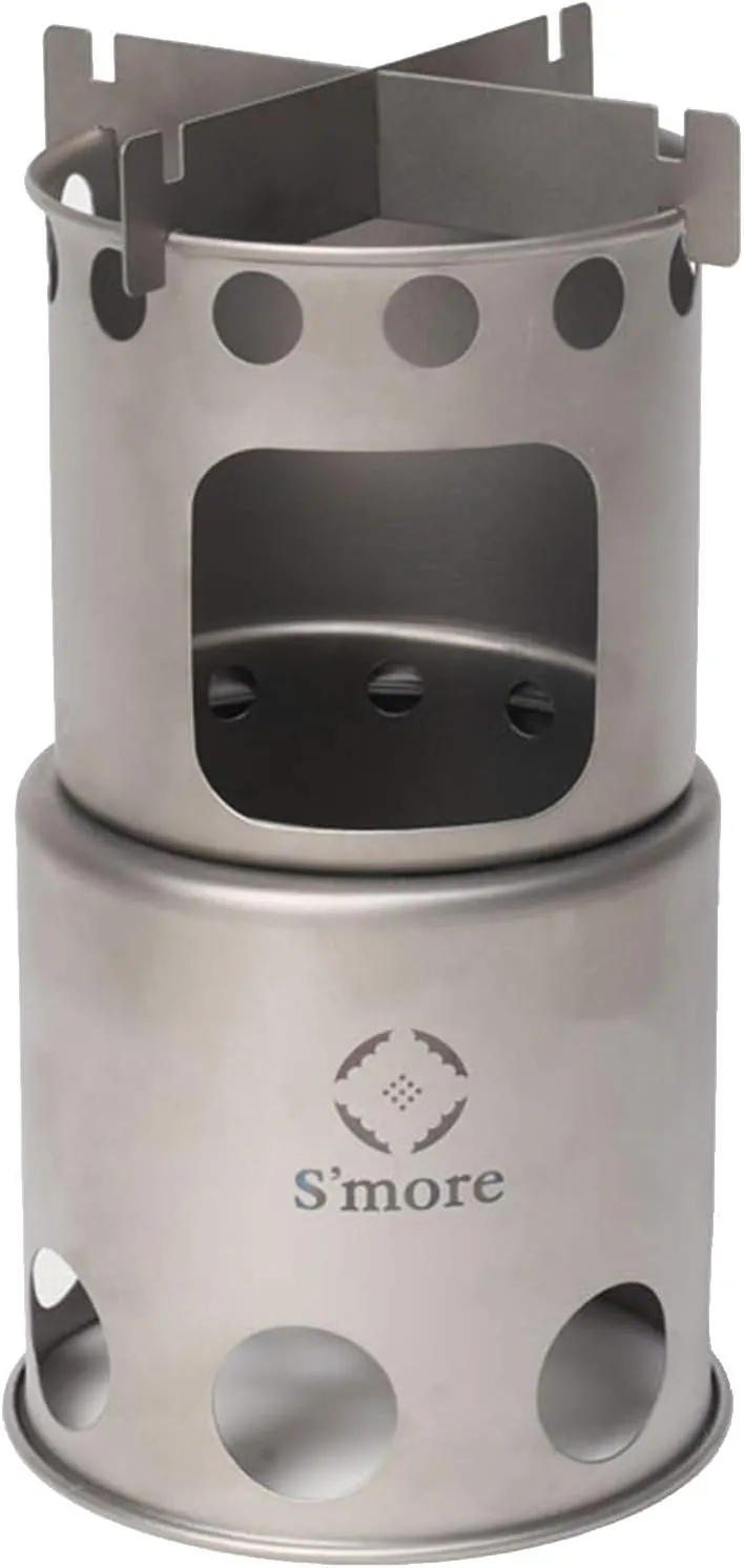 S'more Titanium Chimni Camping Stove, Bonfire Stand, Bonfire Stand, Solo Camp, Cookware, Outdoor Chimney Bonfire Stand, Compact, Opening for Extra Charcoal