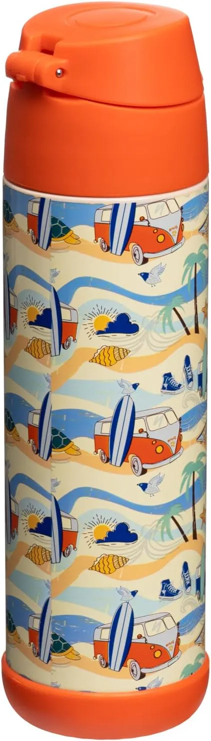 Snug Kids Water Bottle - insulated stainless steel thermos with straw (Girls/Boys) - Beach, 17oz