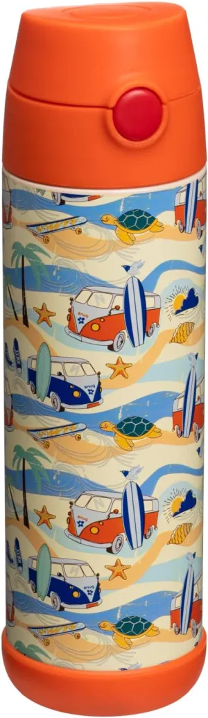 Snug Kids Water Bottle - insulated stainless steel thermos with straw (Girls/Boys) - Beach, 17oz