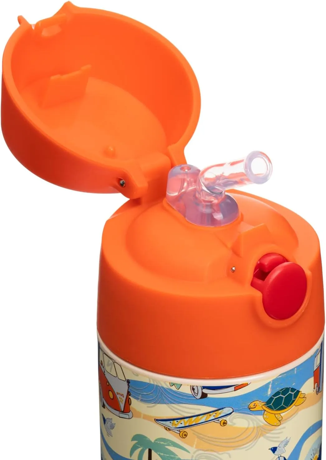 Snug Kids Water Bottle - insulated stainless steel thermos with straw (Girls/Boys) - Beach, 17oz